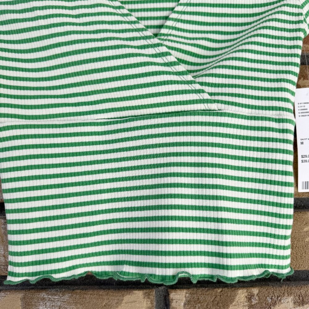 Urban Outfitters BDG Madi Ribbed V-Neck Striped Top Green/White Size M - Picture 4 of 9